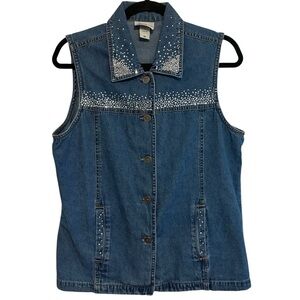 Blue Denim Vest with Rhinestone Accents Size M
